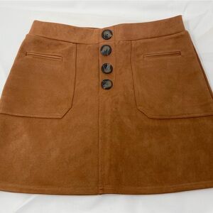 Brown Suede Skirt with Button Detail